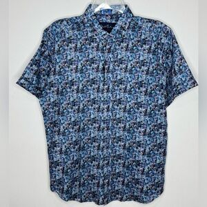 Robert Graham Elmont Skull Print Blue Short Sleeve Classic Shirt Size Small